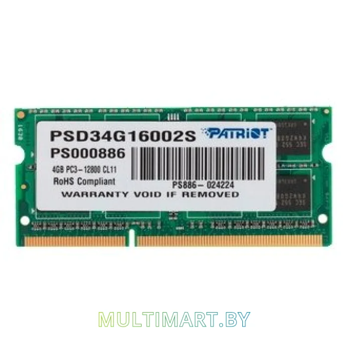 Оперативная память Patriot Signature Line 4GB DDR3 SO-DIMM PC3-12800 (PSD34G16002S)